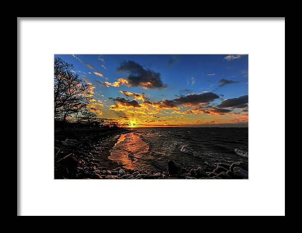 Landscape Framed Print featuring the photograph Winter sunset on a Chesapeake Bay beach by Patrick Wolf