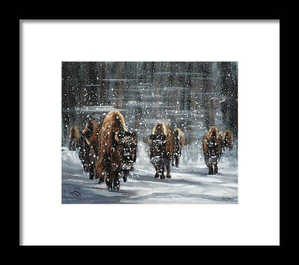 Buffalo Framed Print featuring the painting Winter Walk by Sandi Snead