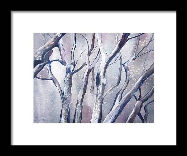 Landscape Framed Print featuring the painting Winter Woods by Pat Vickers
