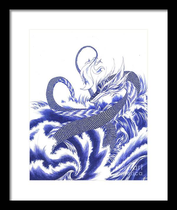 Dragon Framed Print featuring the drawing Wisdom by Alice Chen