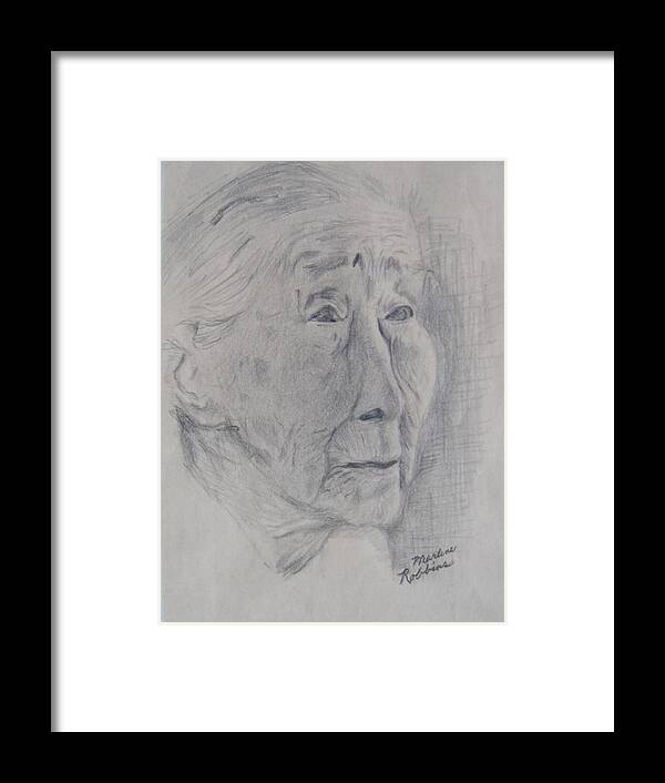 Old Woman Framed Print featuring the drawing Wisdom by Marlene Robbins