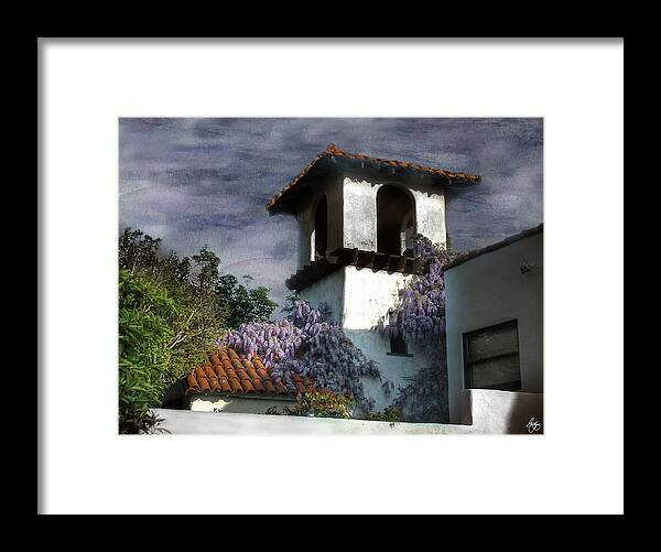 Stucco Framed Print featuring the photograph Wisteria on a Spanish Tower by Wayne King