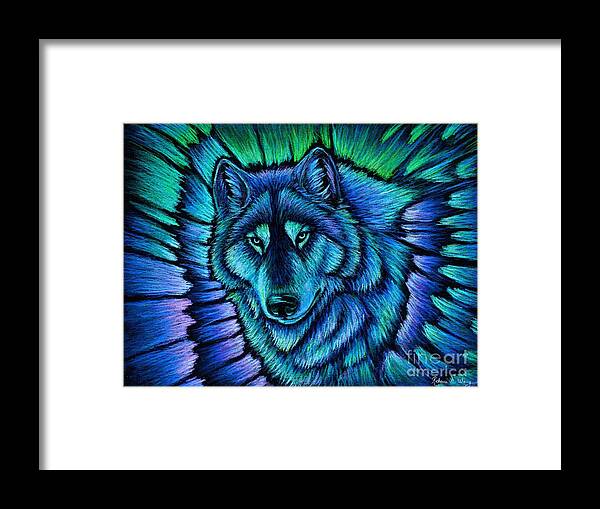 Wolf Framed Print featuring the pastel Wolf Aurora by Rebecca Wang