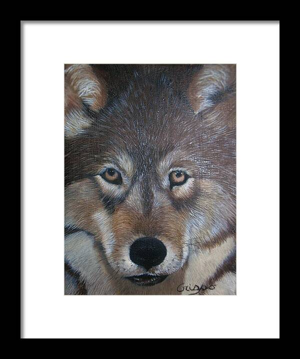  Framed Print featuring the painting Wolf by Jean Yves Crispo