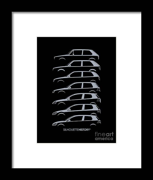 Compact Cars Framed Print featuring the digital art Wolfsburger Hatch SilhouetteHistory by Gabor Vida