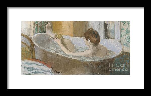 Edgar Framed Print featuring the pastel Woman in her Bath by Edgar Degas