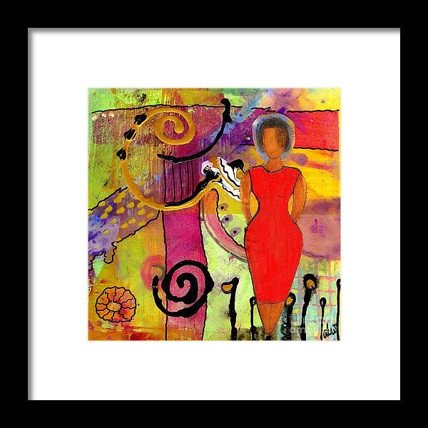 Woman Framed Print featuring the mixed media Woman in RED by Angela L Walker