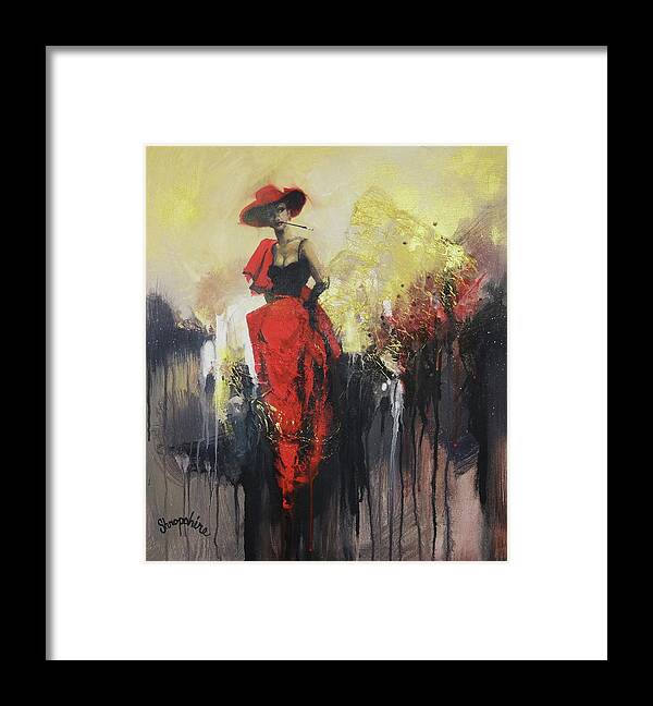 Lady In Red; John Dillinger; Abstract; Abstract Expressionism; Figurative Abstraction; Tom Shropshire Painting; Biograph Theater; Public Enemy Framed Print featuring the painting Woman in Red by Tom Shropshire