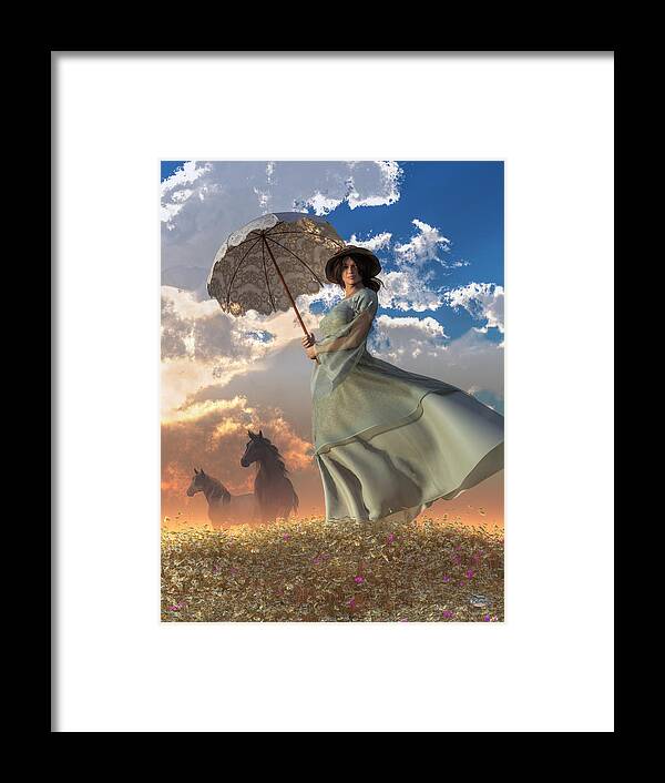 Woman With A Parasol Framed Print featuring the digital art Woman With A Parasol by Daniel Eskridge
