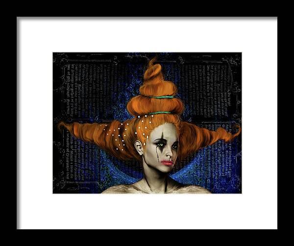 Woman Hair Gothic Dark Faces Eyes Framed Print featuring the digital art Woman with big hair by Veronica Jackson