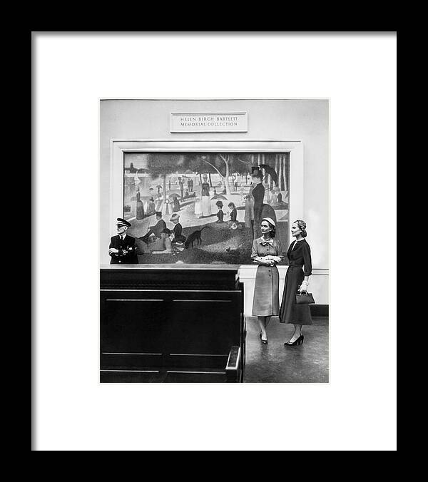 Women Framed Print featuring the photograph Women View Seurat Painting in Museum by Horst P Horst