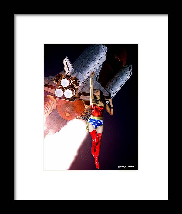 Fantasy Framed Print featuring the painting USA in Space by Jon Volden
