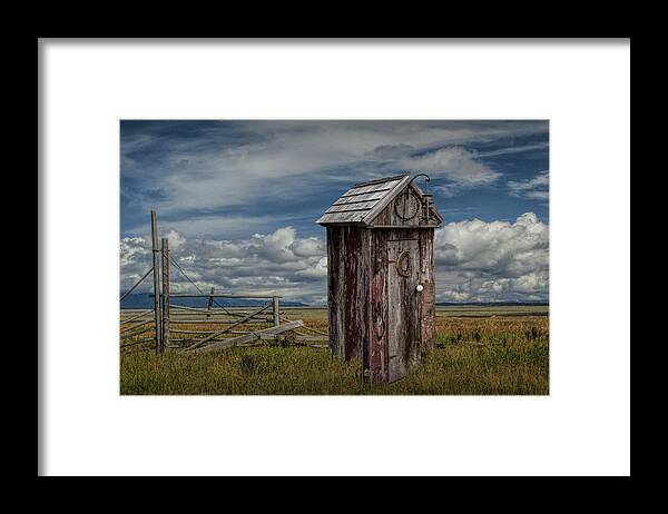 Wood Framed Print featuring the photograph Wood Outhouse out West by Randall Nyhof