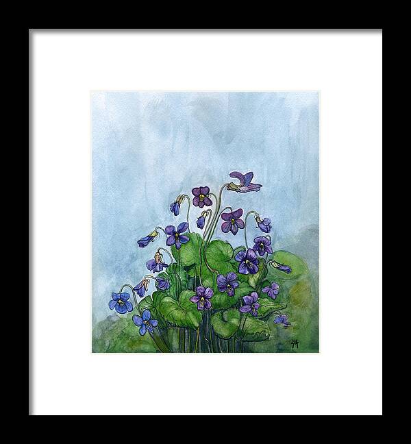 Wood Violets Framed Print featuring the painting Wood Violets by Katherine Miller