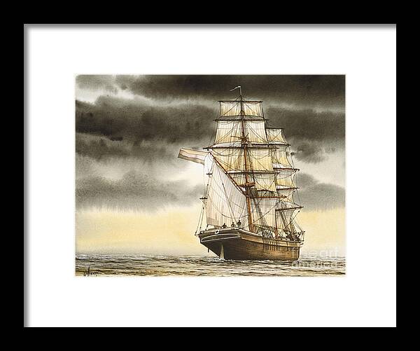 Ship Framed Print featuring the painting Wooden Brig Under Sail by James Williamson