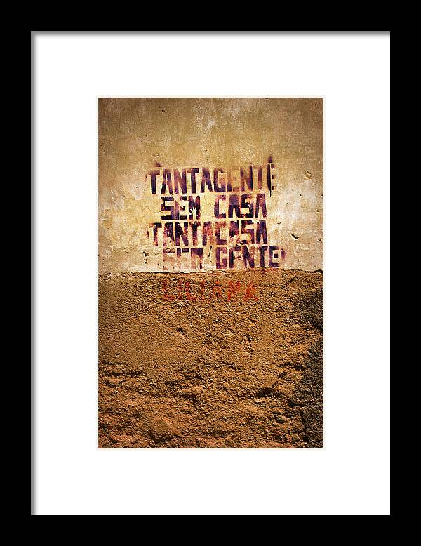 Wall Framed Print featuring the photograph Words painted on Yellow Wall by Carlos Caetano
