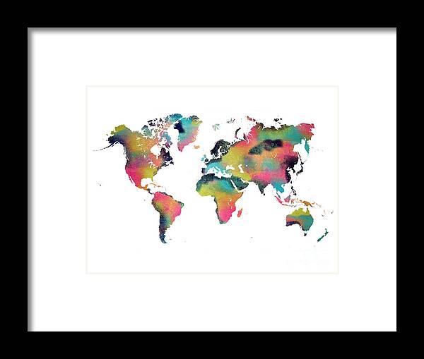 Map Of The World Framed Print featuring the digital art World map 3 by Justyna Jaszke JBJart