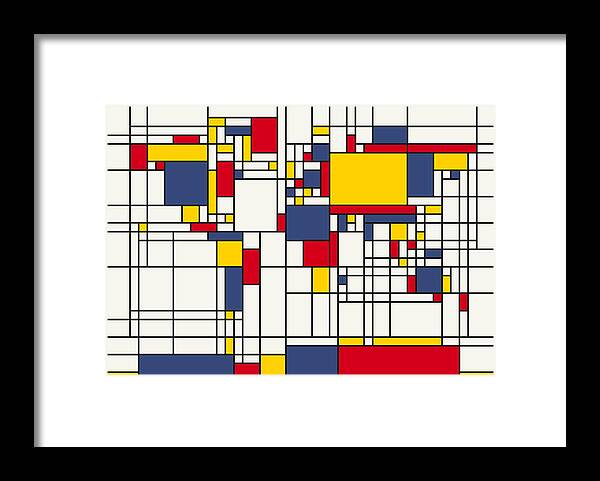 Cartography Framed Print featuring the digital art World Map Abstract Mondrian Style by Michael Tompsett