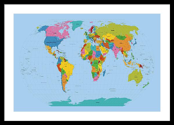 Map Of The World Framed Print featuring the digital art World Map Bright by Michael Tompsett