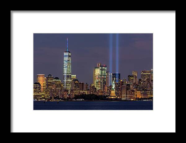 September 11 Framed Print featuring the photograph World Trade Center WTC Tribute In Light Memorial by Susan Candelario