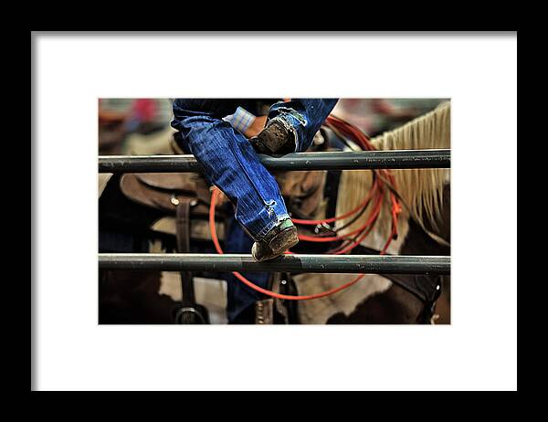Cowboy Framed Print featuring the photograph Worn Denim and Boots by Toni Hopper