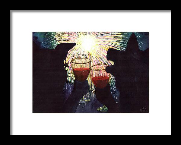 Fireworks Framed Print featuring the painting WOW by Catherine G McElroy