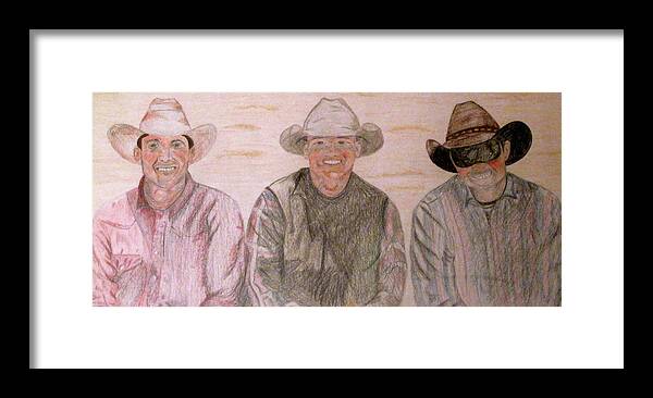 Cowboys Framed Print featuring the drawing Wranglers from Elkhorn by Rebecca Wood