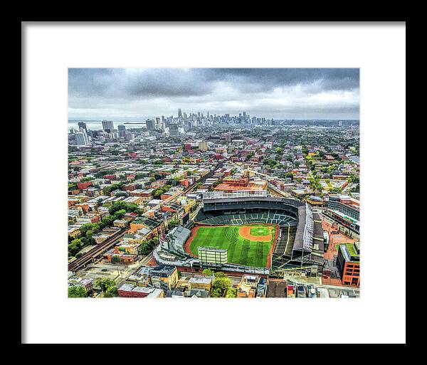 Chicago Framed Print featuring the painting Wrigley Field Chicago Skyline by Christopher Arndt