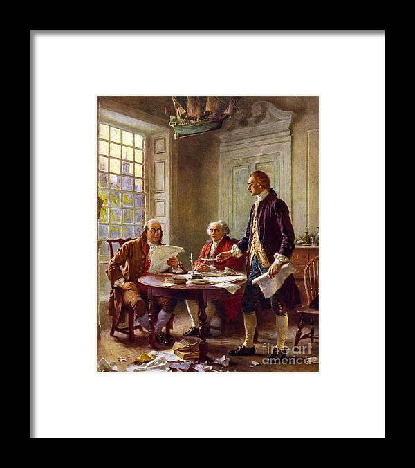Writing The Declaration Of Independence Framed Print featuring the painting Writing the Declaration of Independence, 1776, by Leon Gerome Ferris