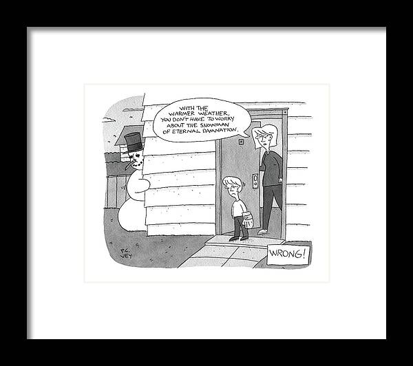Wrong! Snowman Framed Print featuring the drawing Wrong by Peter C Vey