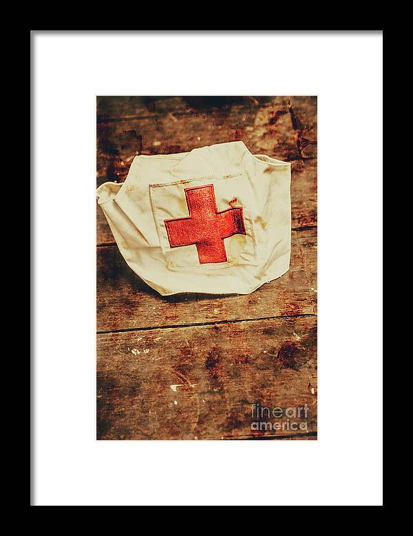 Vintage Framed Print featuring the photograph WW2 nurse hat. Army medical corps by Jorgo Photography