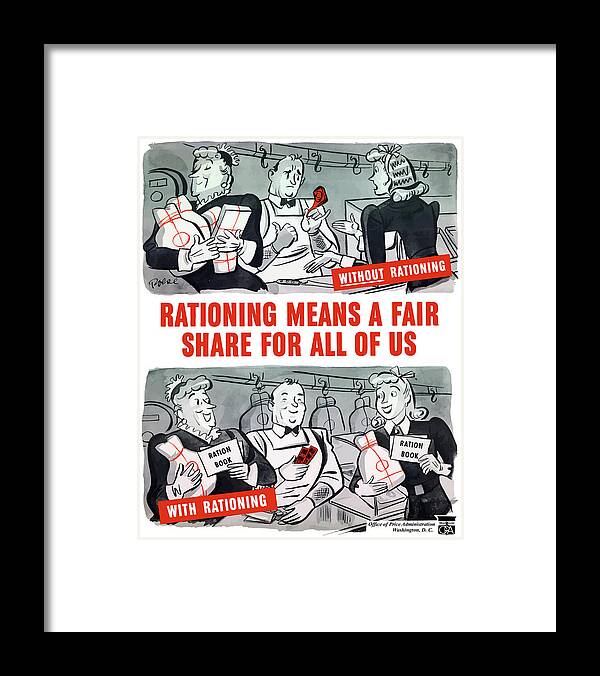 Rationing Framed Print featuring the painting WW2 Rationing Cartoon by War Is Hell Store