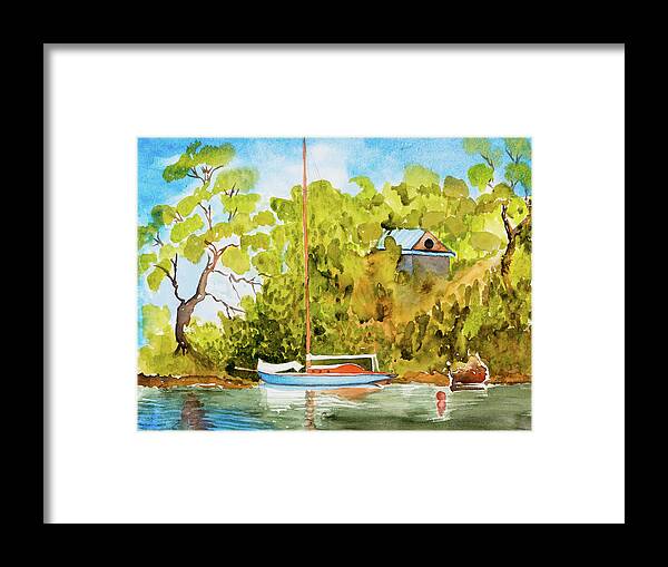 Yacht Framed Print featuring the painting Yacht Weene' in Barnes Bay by Dorothy Darden