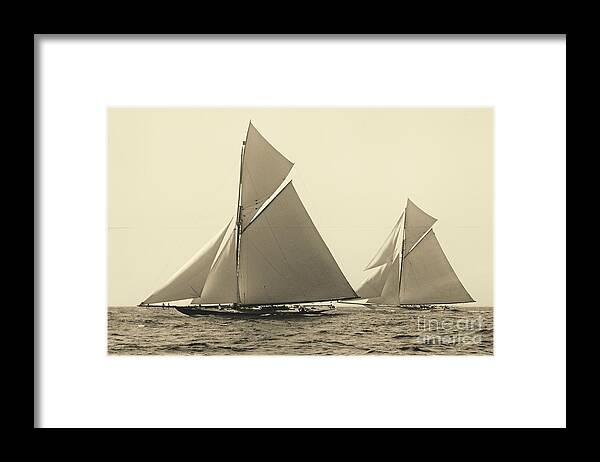 Yachts Valkyrie Ii And Vigilant Race For Americas Cup 1893 Framed Print featuring the photograph Yachts Valkyrie II and Vigilant Race for Americas Cup 1893 by Padre Art