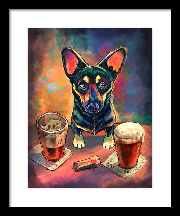 Dog Framed Print featuring the painting Yappy Hour by Sean ODaniels