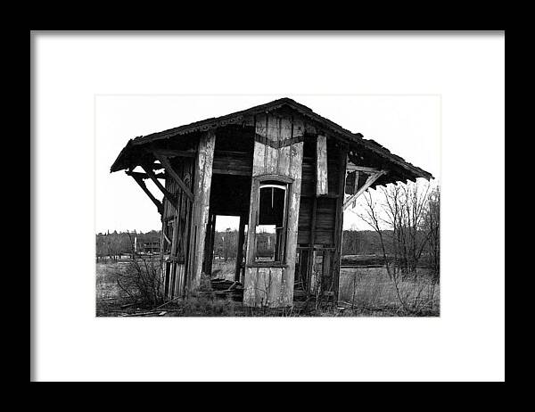Black And White Framed Print featuring the pyrography School Bus Stop by Sandy Poore