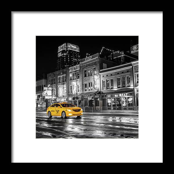 Nashville Skyline Framed Print featuring the photograph Yellow Cab - Nashville Black and White by Gregory Ballos