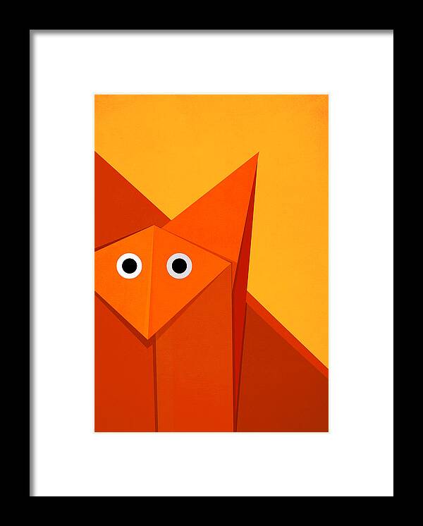 Fox Framed Print featuring the digital art Yellow Cute Origami Fox by Boriana Giormova