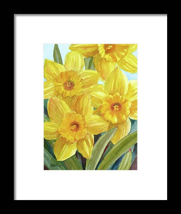 Yellow Flowers Framed Print featuring the painting Yellow Daffodils by Janet Zeh