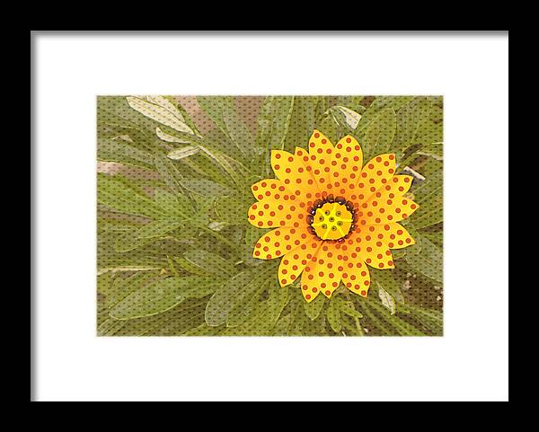Flower Framed Print featuring the mixed media Yellow Daisy Dots by Rosalie Scanlon