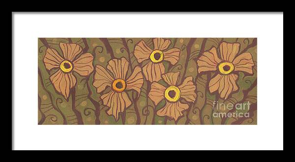 Flower Framed Print featuring the pastel Yellow-eyed flowers by Julia Khoroshikh
