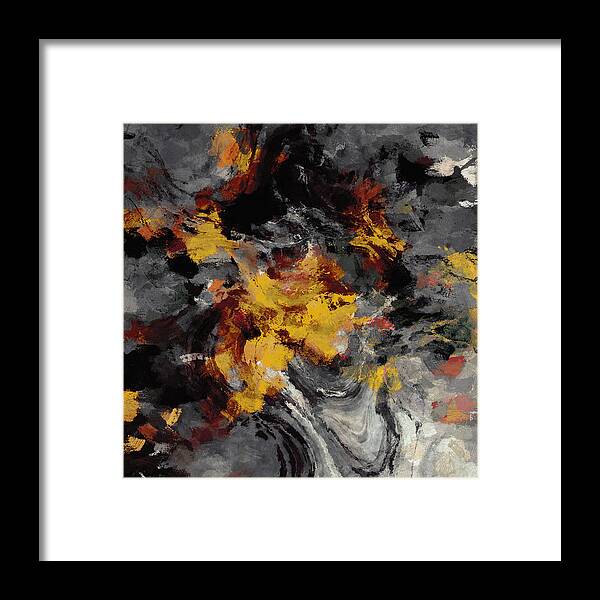 Abstract Framed Print featuring the painting Yellow / Golden Abstract / Surrealist Landscape Painting by Inspirowl Design
