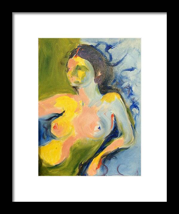 Nude Framed Print featuring the painting Yellow Light by Karen Carmean