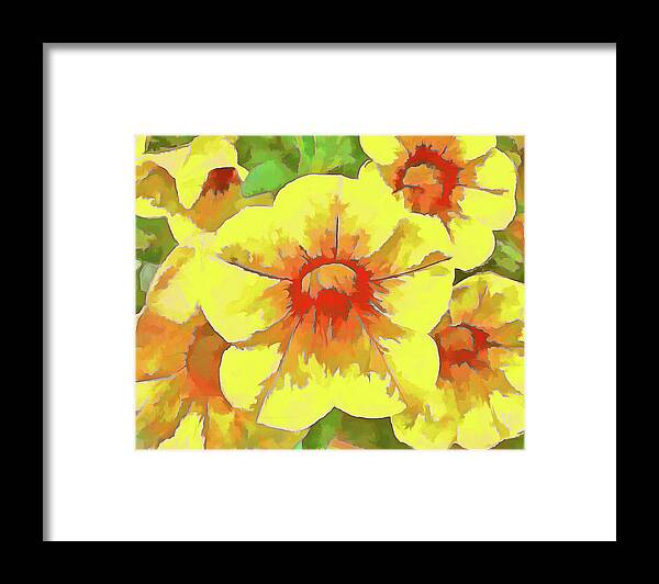 Flower Framed Print featuring the digital art Yellow Million Bells by Leslie Montgomery