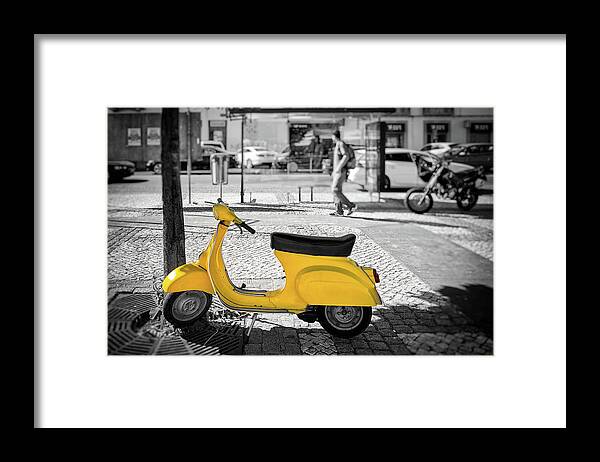 Yellow Framed Print featuring the photograph Yellow Moped by Nigel R Bell