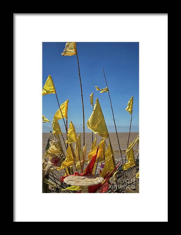 Asia Framed Print featuring the photograph Yellow Buddhist prayer flags by Patricia Hofmeester