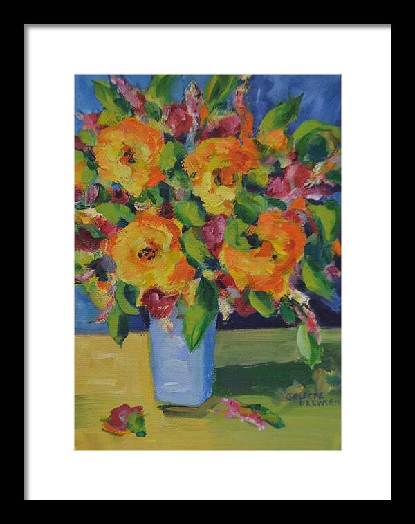 Rose Framed Print featuring the painting Yellow Rose Bouquet by Celeste Drewien