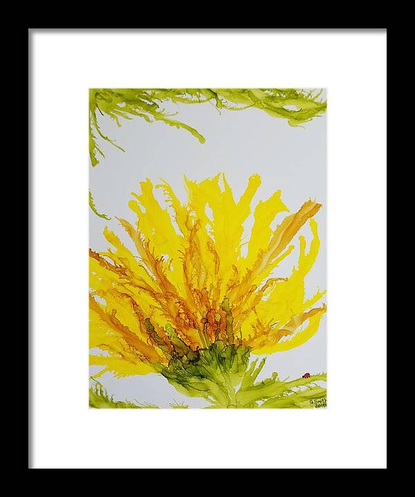 Abstract Framed Print featuring the painting Yellow Spider Mum by Gerry Smith