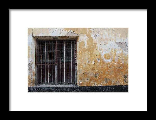 Wall Framed Print featuring the photograph Yellow Wall, Gated Door by Jennifer Mazzucco