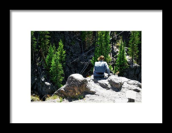 Firehole Falls Framed Print featuring the photograph Yellowstone Park Sitting High At Firehole Falls In August by Thomas Woolworth